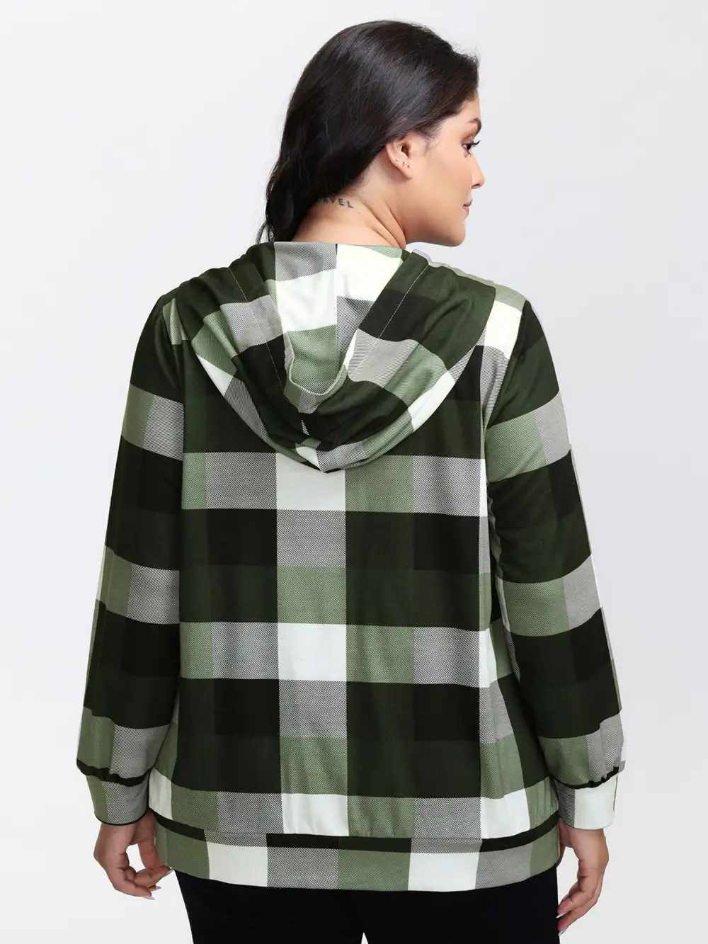 Checkered Print Button Hoodie