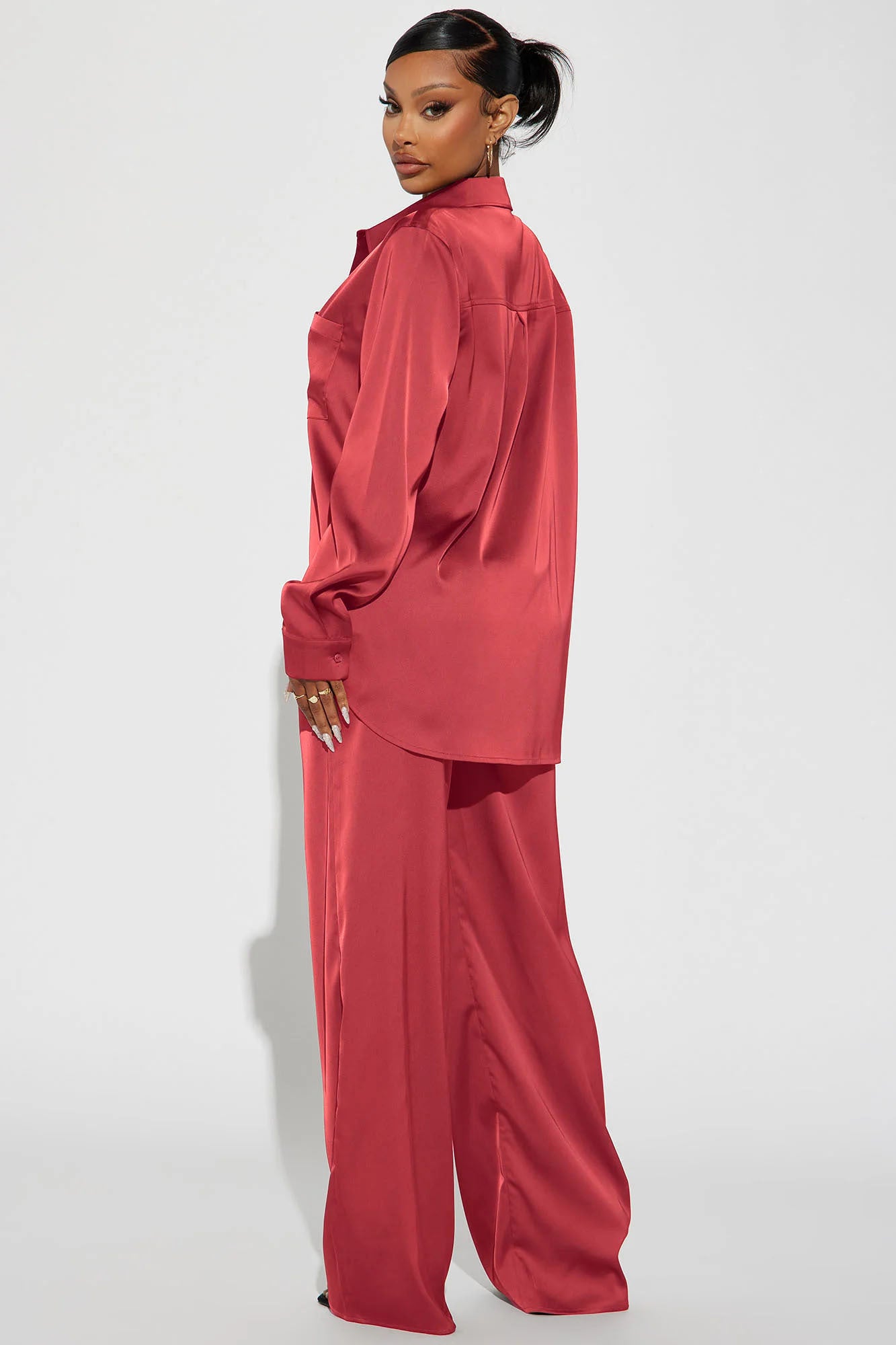 Makenzie Satin Pant Set - Marsala