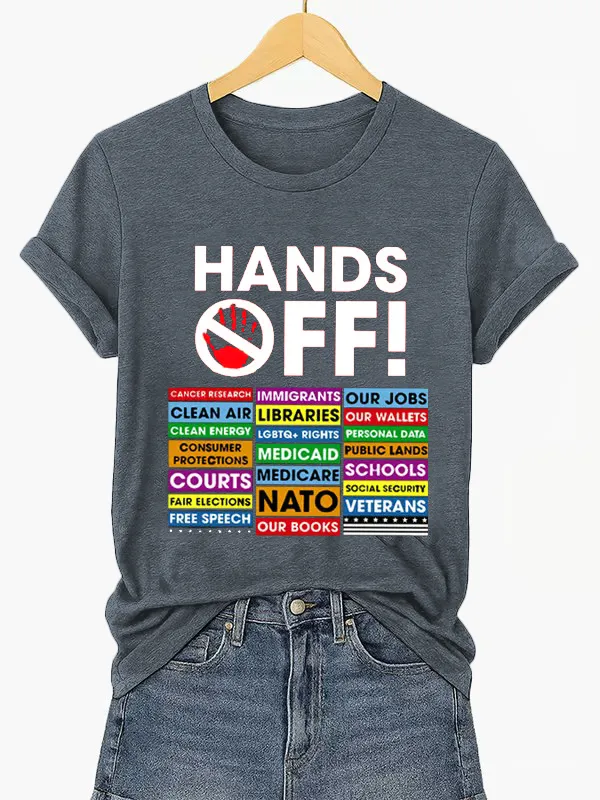 Women'S T-Shirt Women'S FDT “Hands Off ” Print Casual T-Shirt Round Neck Cotton Short Sleeve