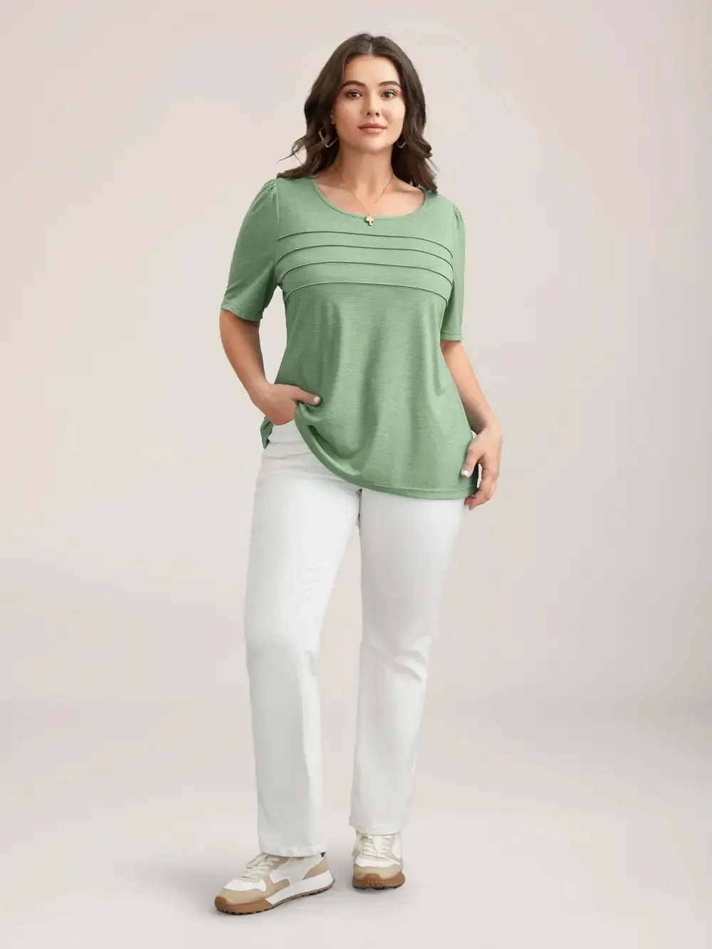 Seamed Round Neck Fitted T-Shirt