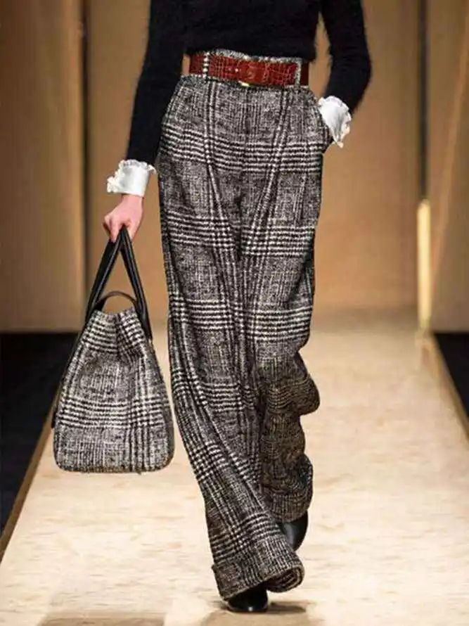 Vintage Loose Checkered Wide Leg Pants
