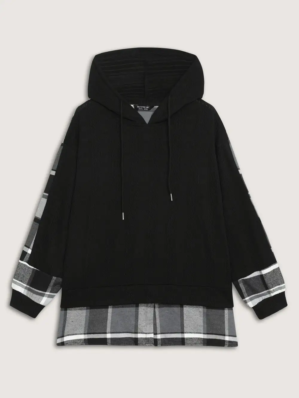 Plaid Contrast Print Relaxed-Fit Hoodie
