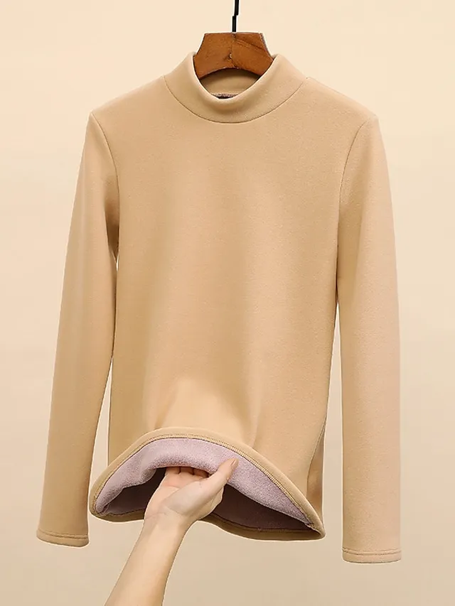 Women's Sweatshirt Sherpa Fleece Lined Plain Warm Daily Fuzzy Black Yellow Pink Casual High Neck Long Sleeve Fleece lined Micro-elastic Fall & Winter