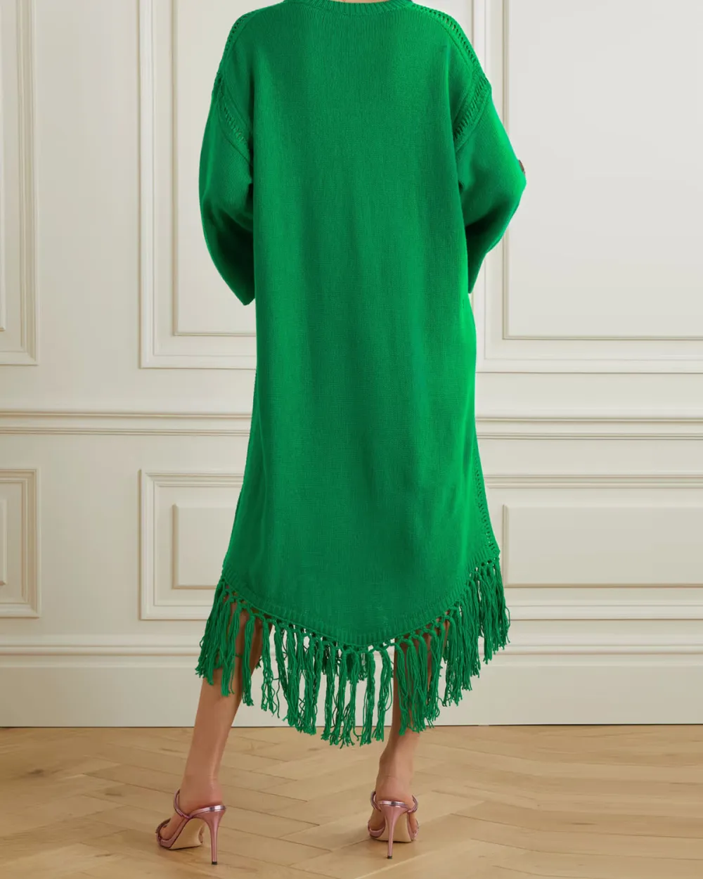 Fringed embroidered wool midi dress