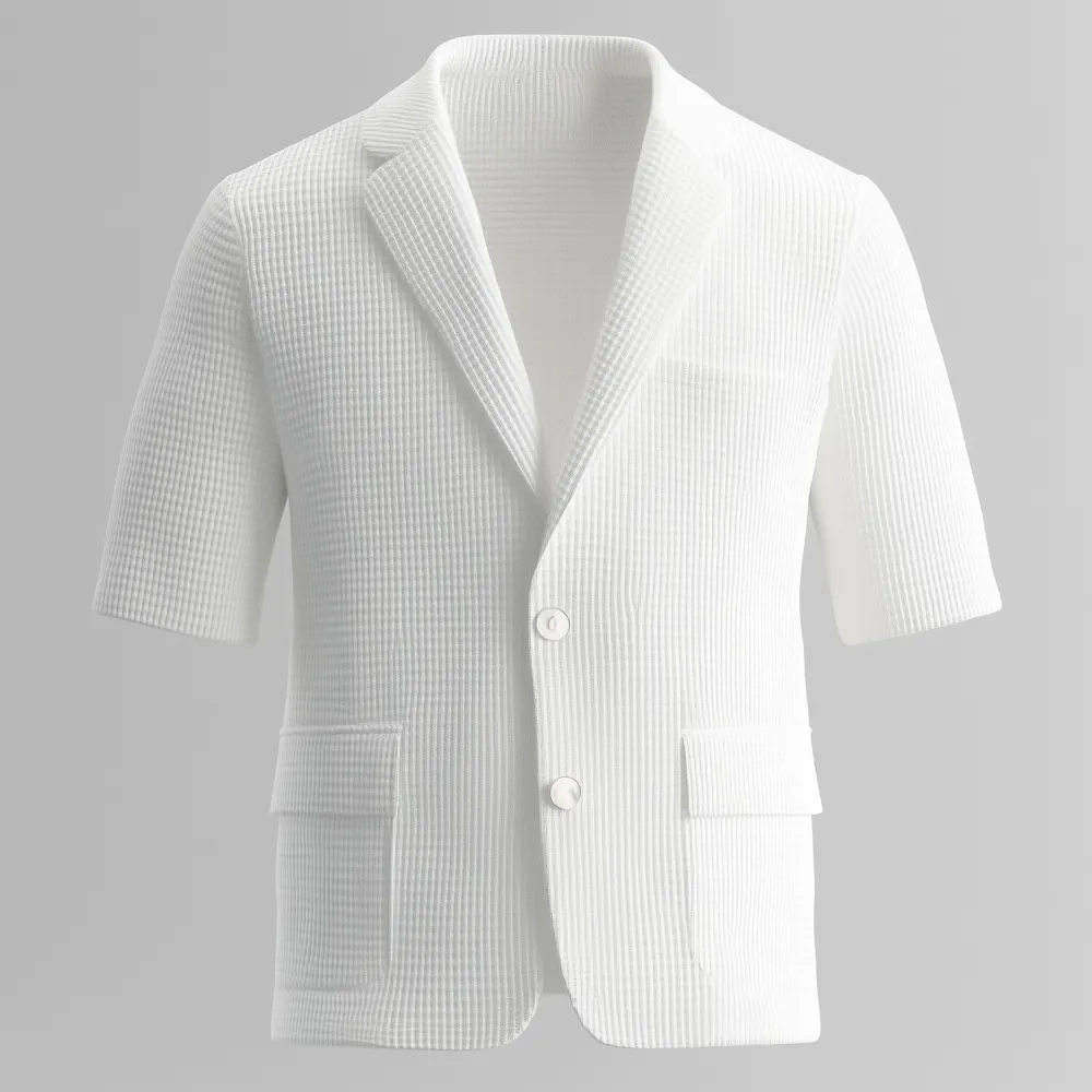 Men's Textured Notched Lapel Two Button Half Sleeve Blazer