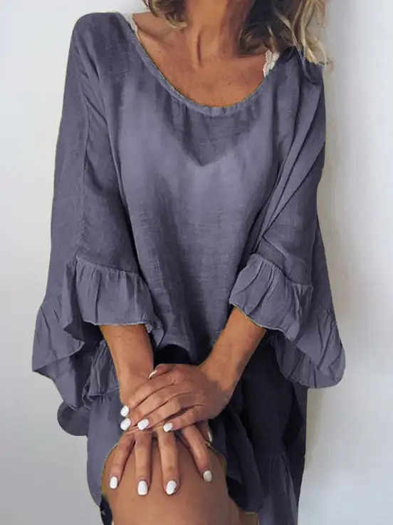 Flounce Solid Color Casual Loose Midi Dress