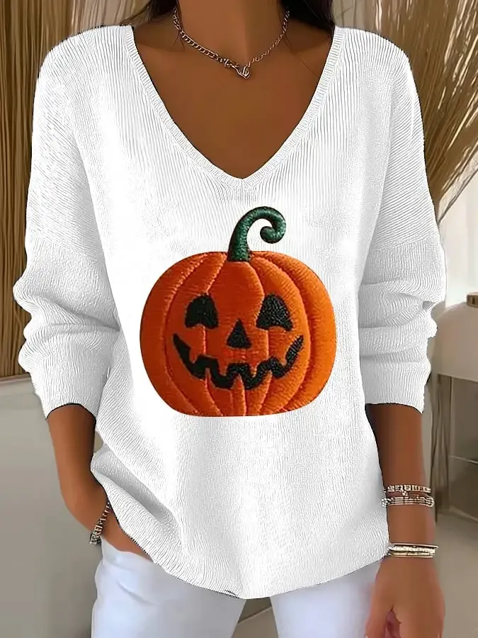 Women's Retro Autumn Pumpkin Print Sweater