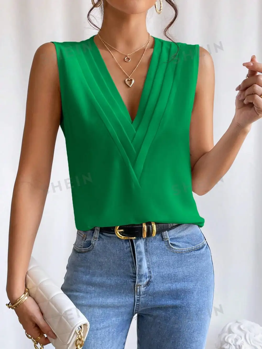 Privé Solid V Neck Sleeveless Blouse