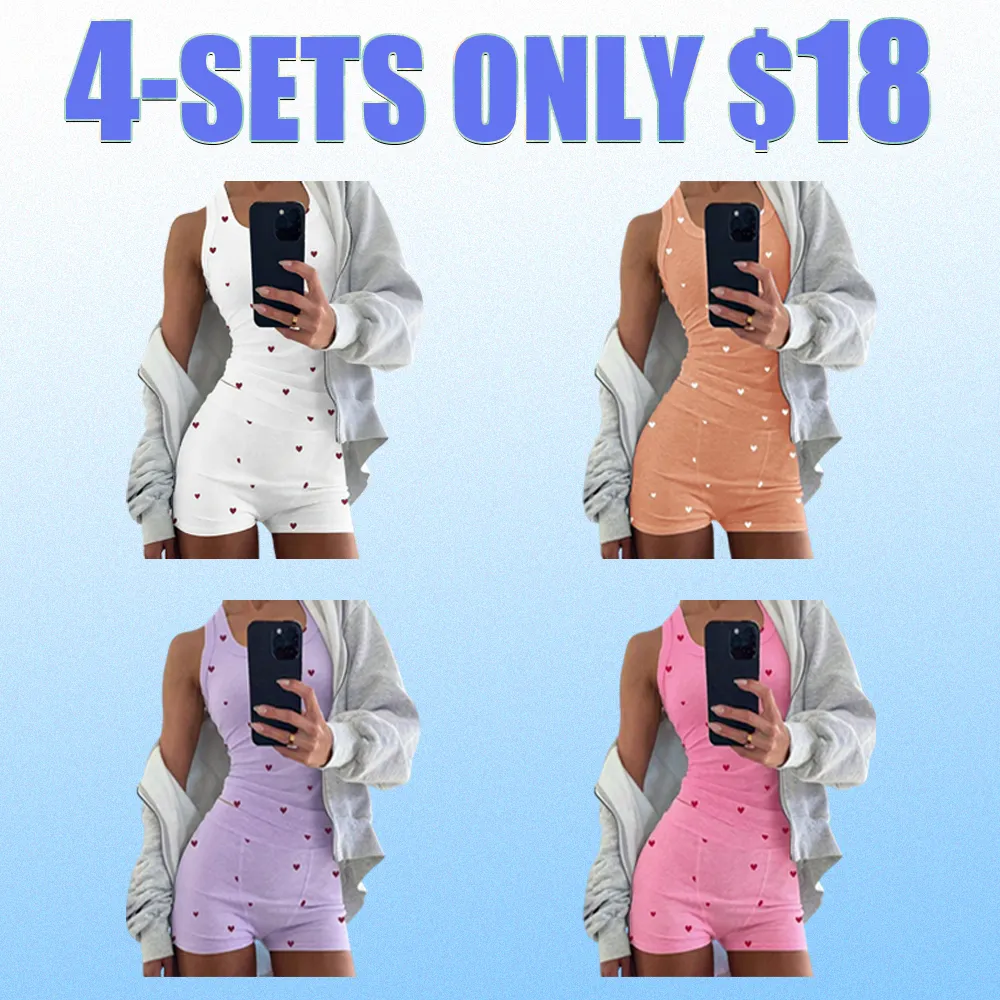 Women’s Heart Print Pajama Set – Sleeveless Tank & Stretch Waist Shorts