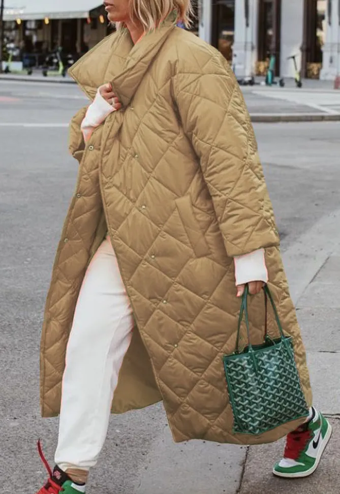 Neon Orange Long Diamond Pattern Coat