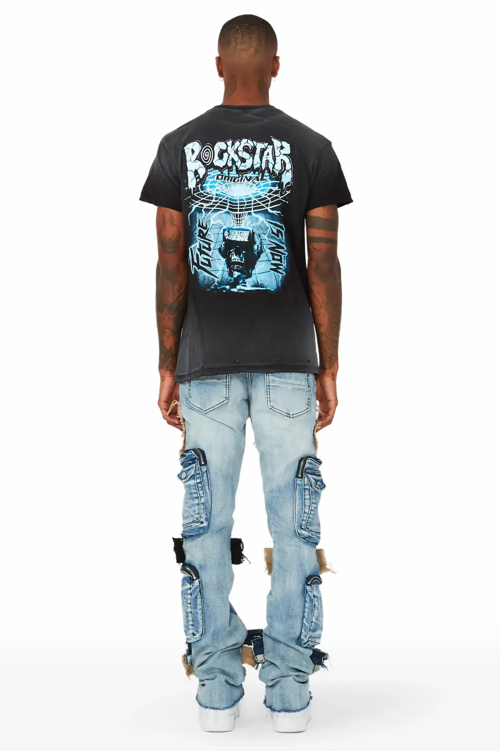 Orion Blue Patchwork Stacked Flare Jean