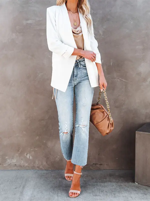 Fashion Casual Solid Color Pocket Blazer Jacket