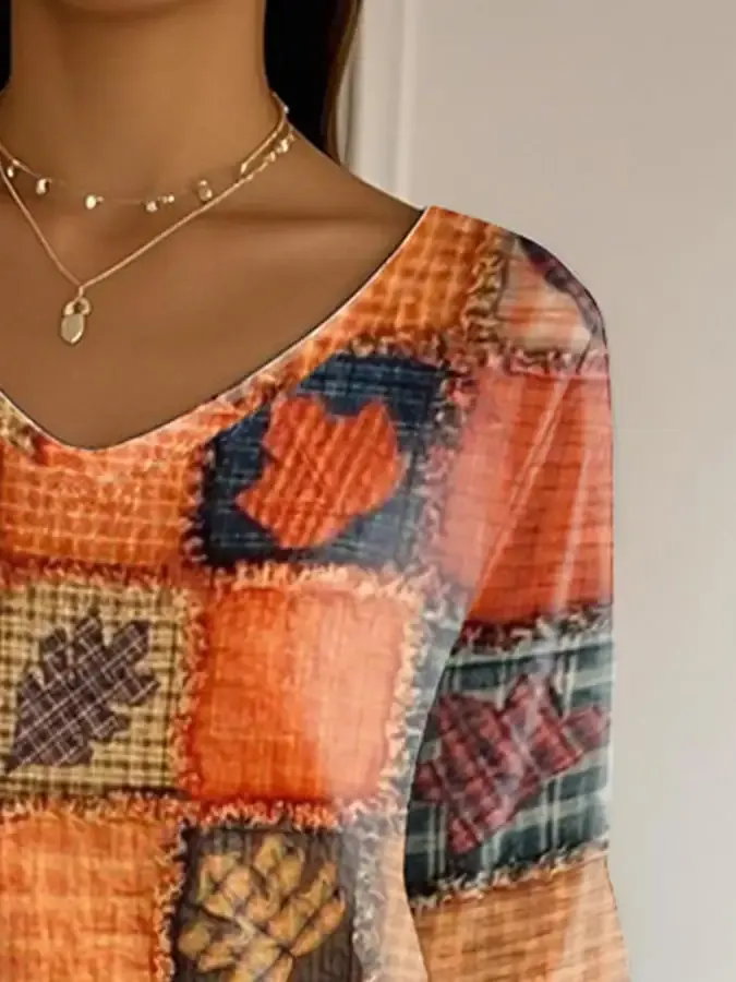 Women's Fall Faith Print Casual V-Neck T-Shirt