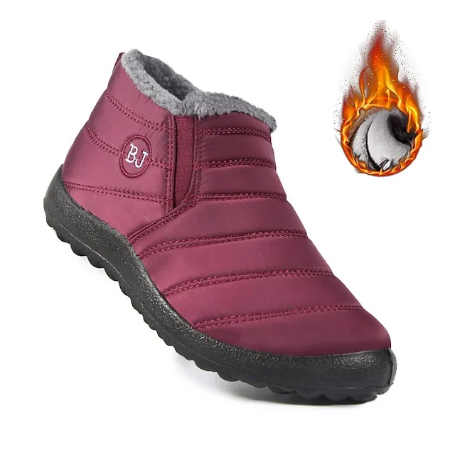 Women's Sneakers Boots Snow Boots Plus Size Winter Boots Daily Fleece Lined Booties Ankle Boots Winter Flat Heel Round Toe Plush Casual Comfort Elastic Fabric Loafer Solid Color Black Red Blue