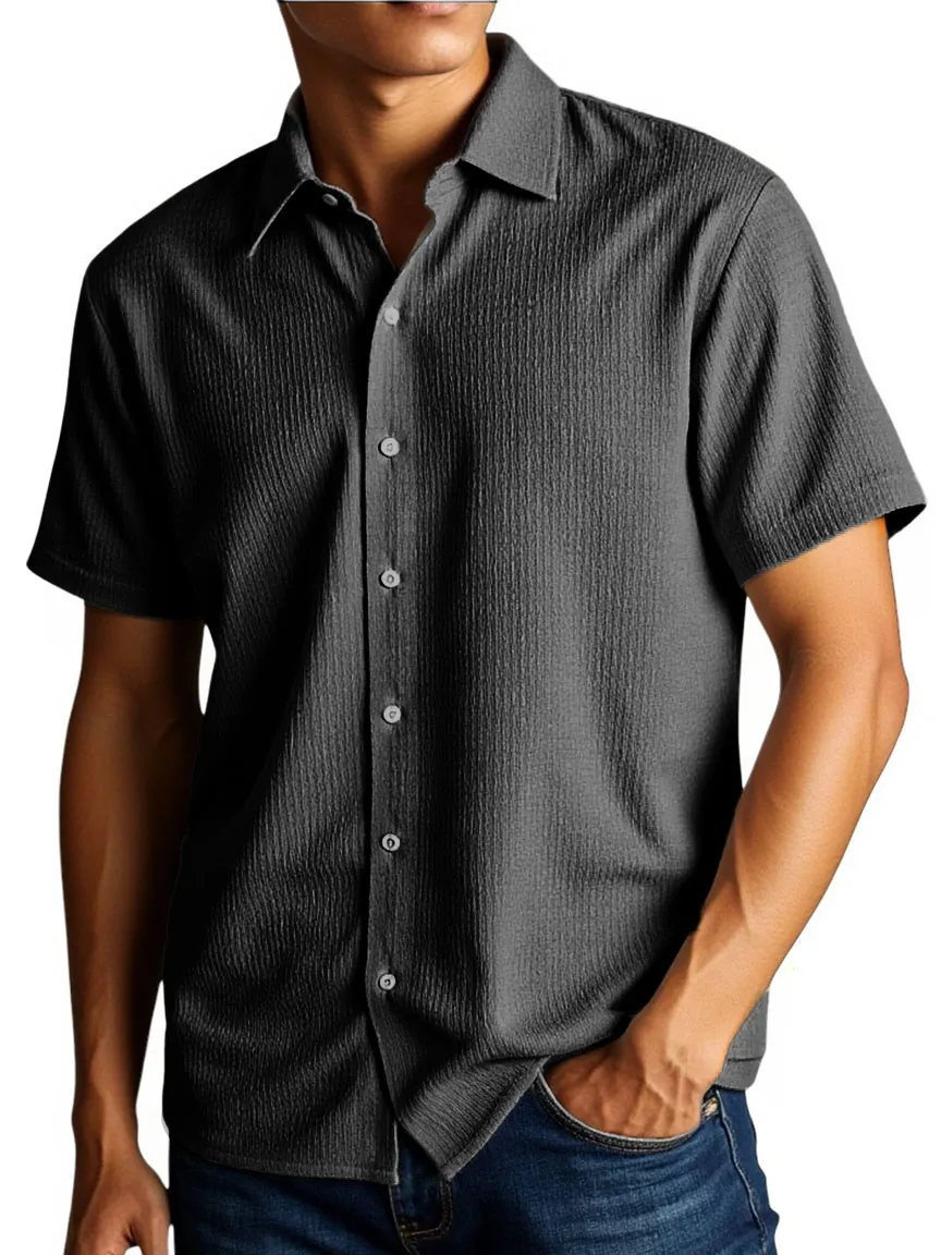 Men's Stylish And Comfortable Everyday Texture Fabric Short-sleeved Lapel Shirt