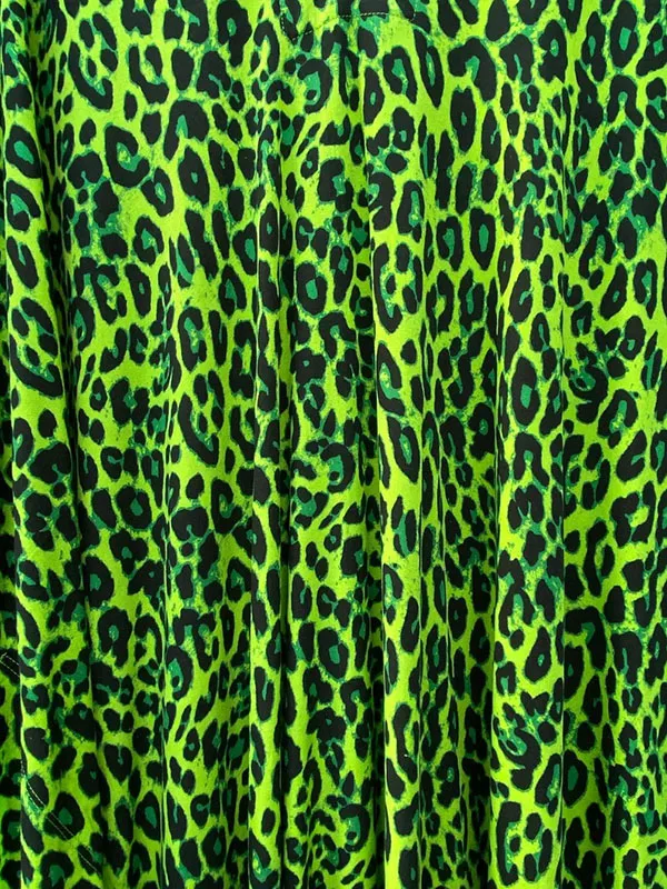 Green Leopard V-Neck Split-Side Batwing Sleeves Maxi Dress