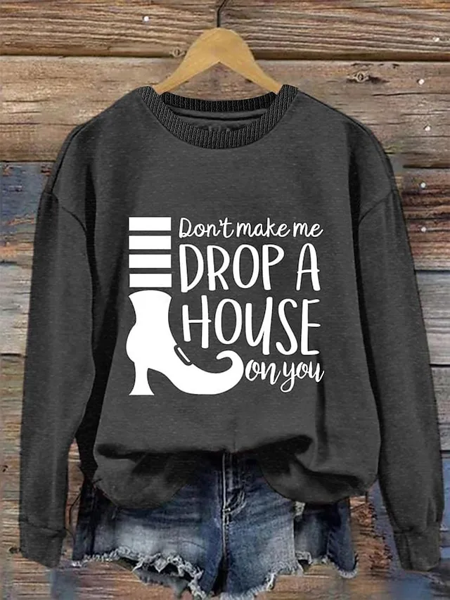 Women's Pullover Graphic Letter Halloween Dailywear Print Black Gray Basic Casual Round Neck Long Sleeve Micro-elastic Winter Spring &  Fall