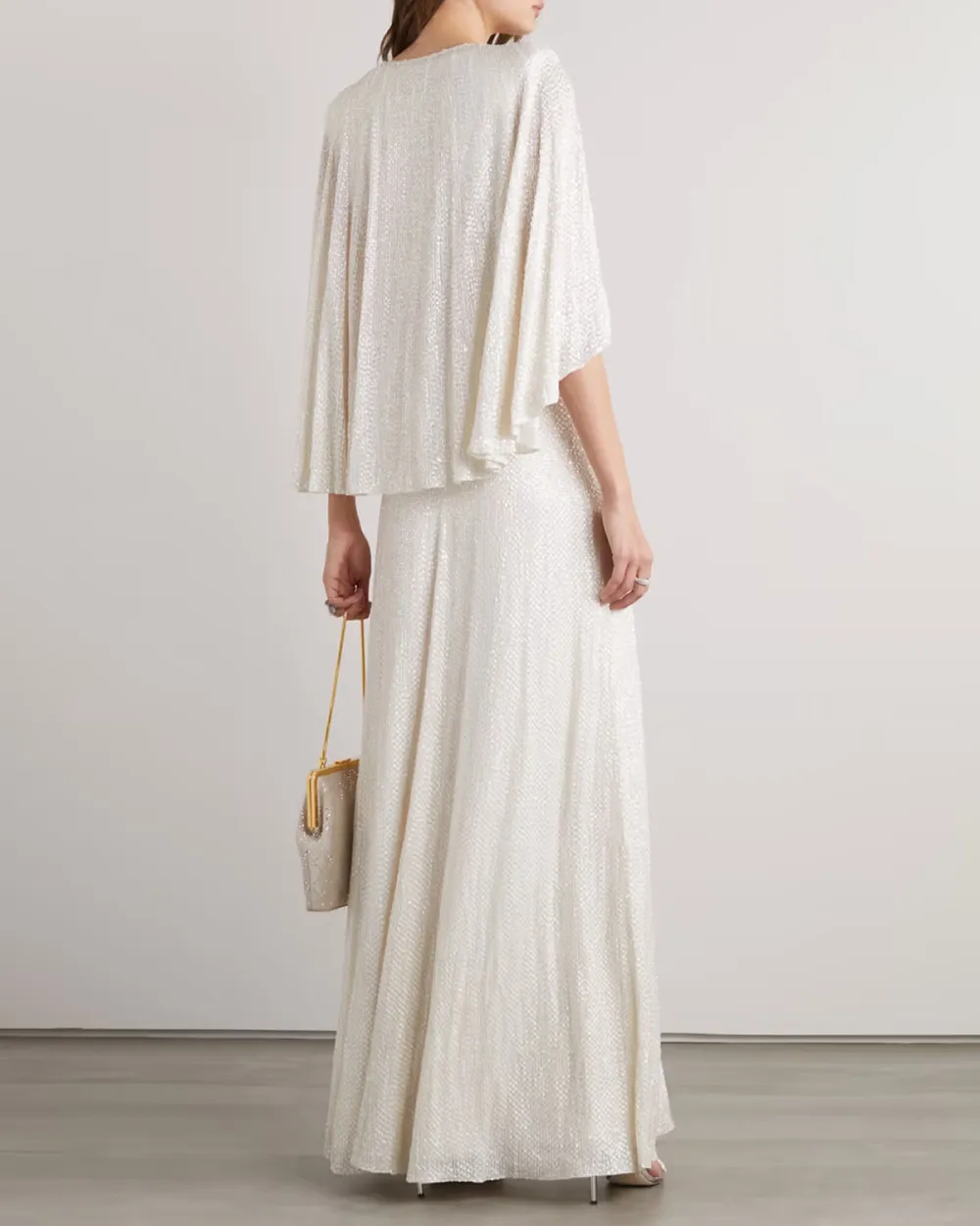 Cape-effect sequined chiffon gown