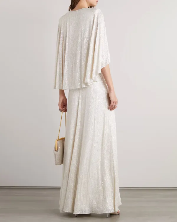 Cape-effect sequined chiffon gown