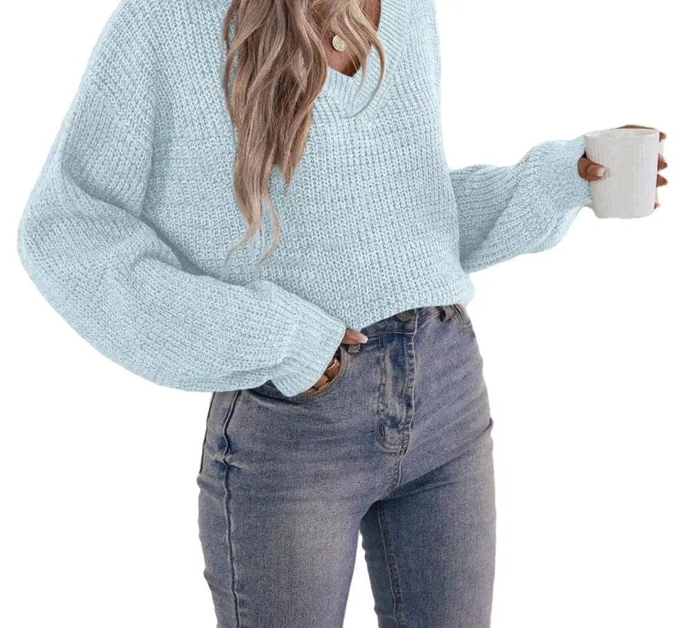 Casual Plain V neck Pullovers Long Sleeve Brown Women Sweaters (Women's)