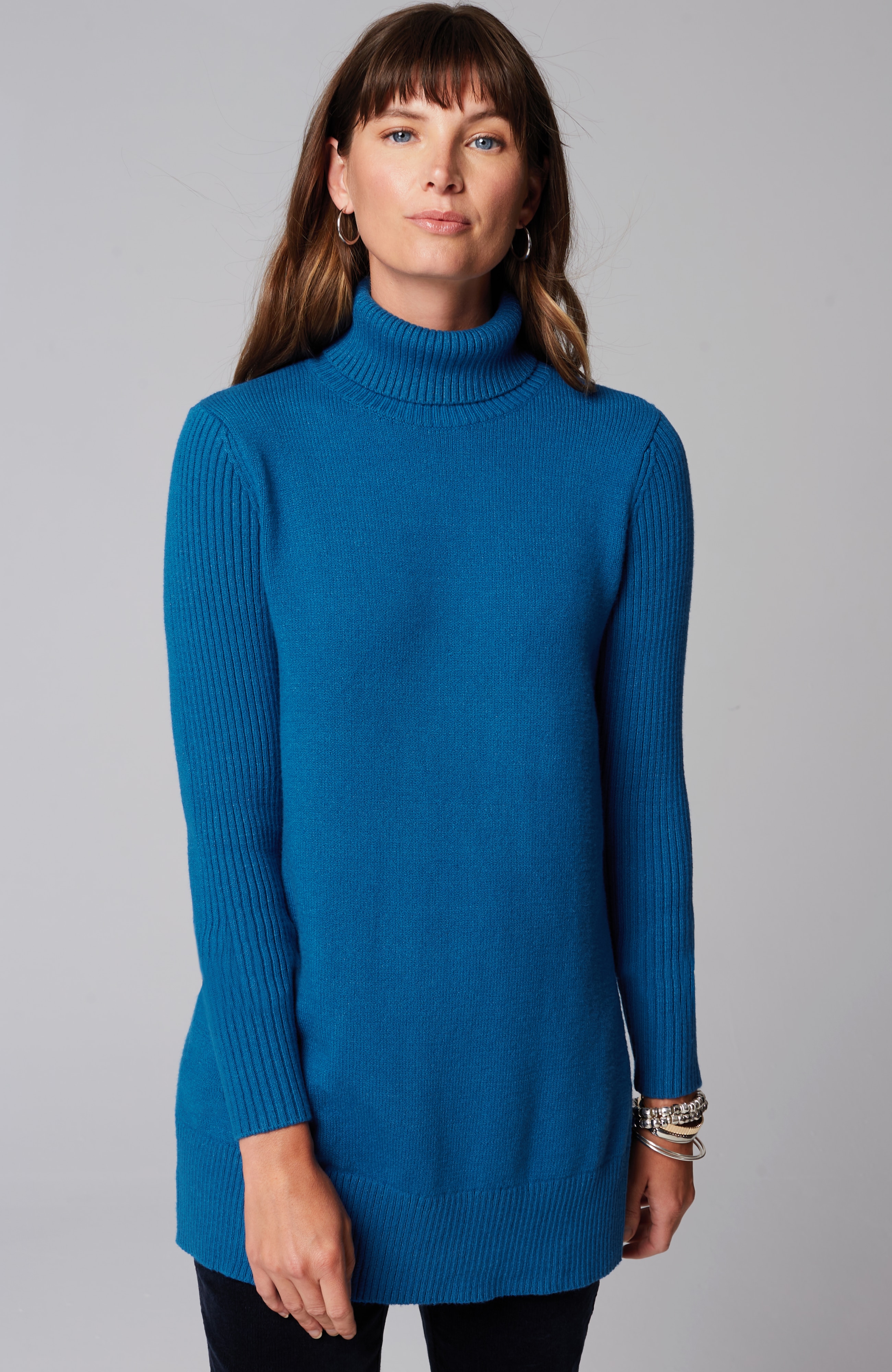 Ribbed-Sleeves Turtleneck Sweater