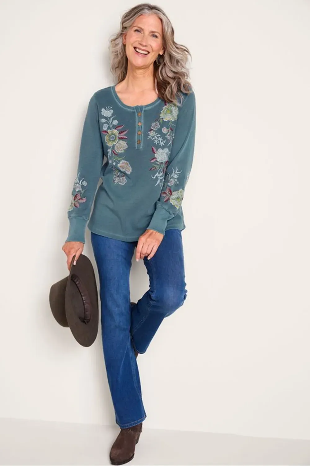 Krissy Embroidered Waffle Pullover