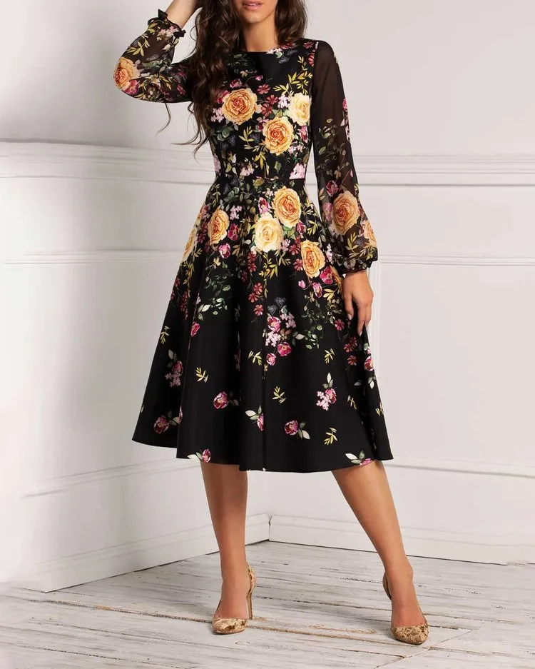 Fashionable Versatile Floral Print Dress