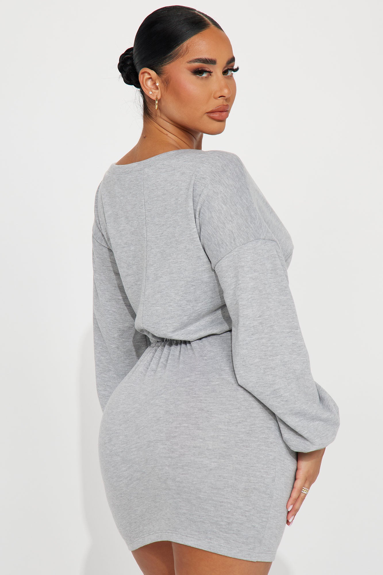 Just Chillin French Terry Mini Dress - Heather Grey