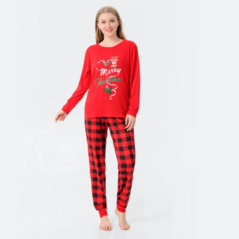 Christmas round collar red print parent-child suit (with Pet Dog Clothes)