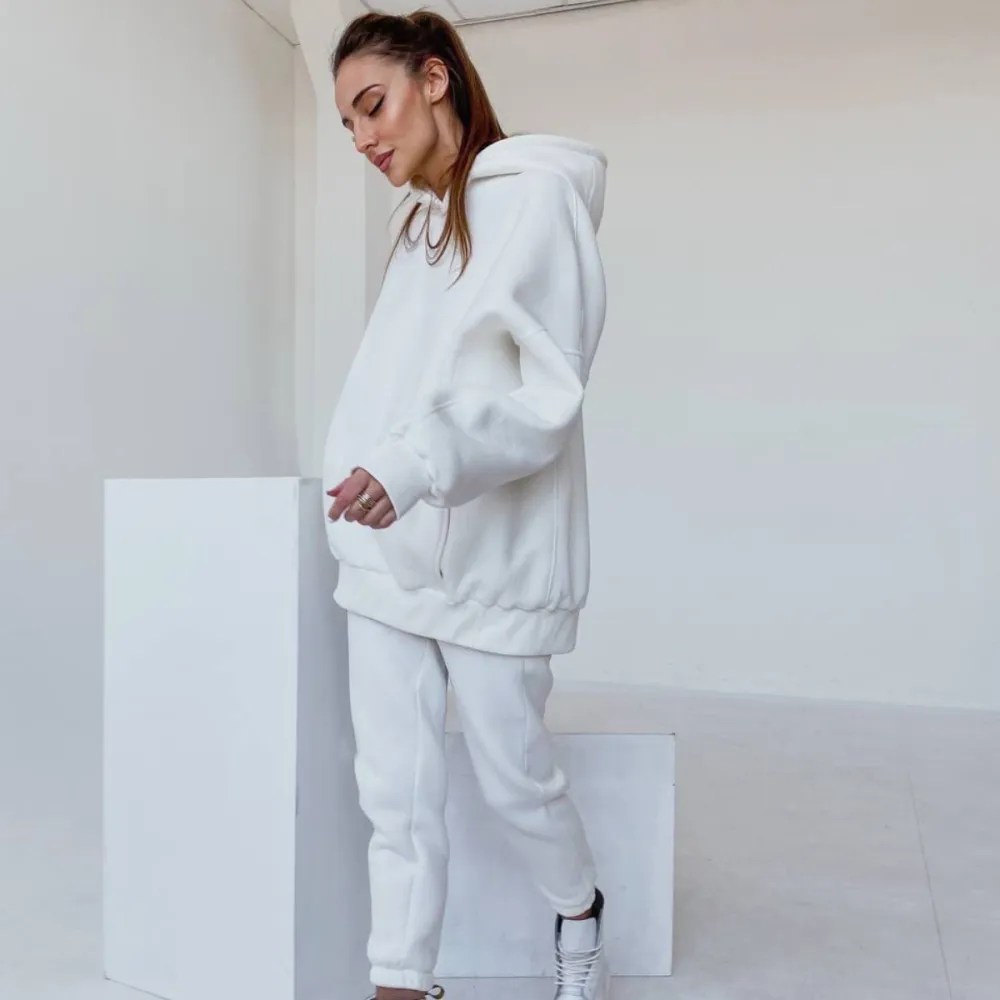 Casual Solid Color Long Sleeves Hooded Set