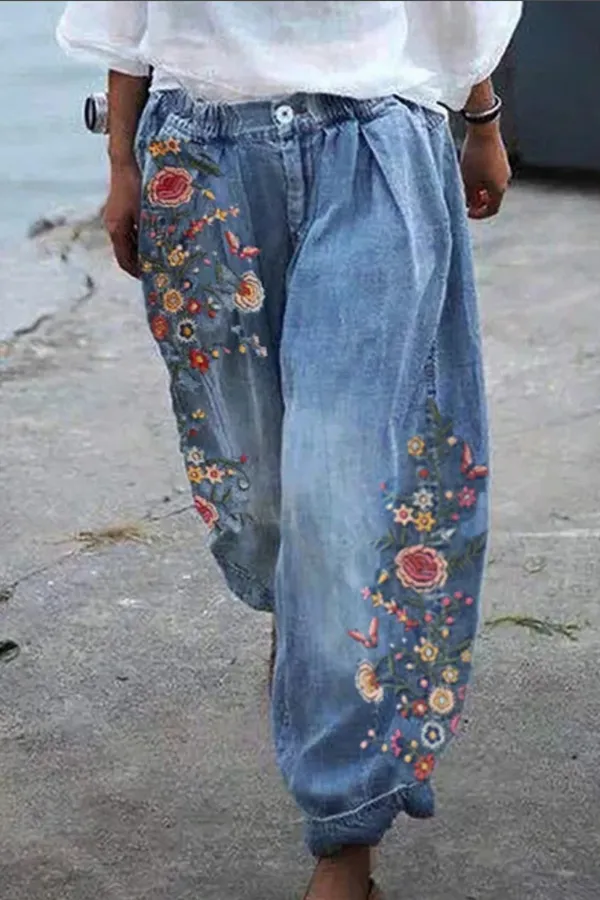 Floral Print Cotton Lentern Pants