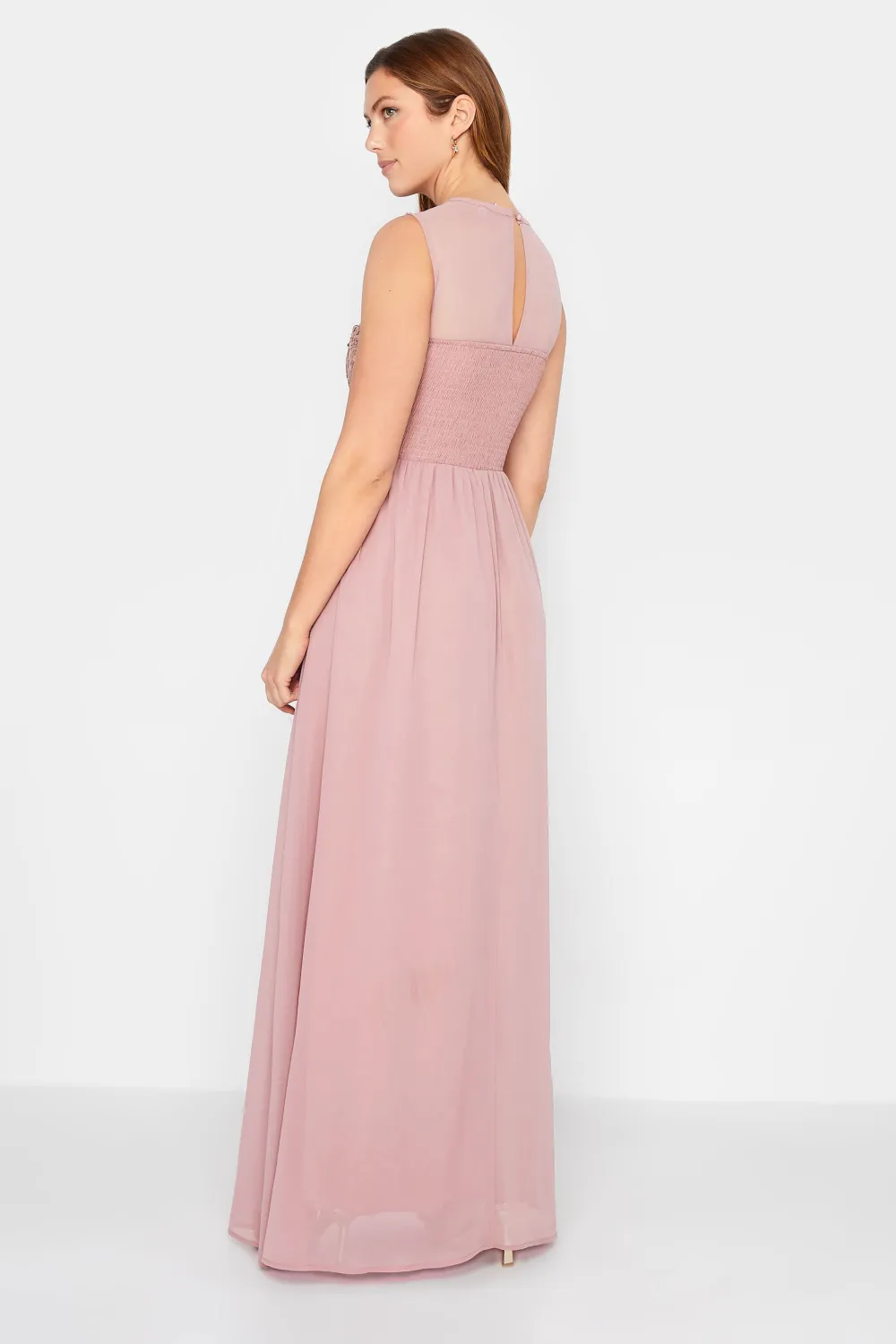 LTS Tall Blush Pink Lace Chiffon Maxi Dress