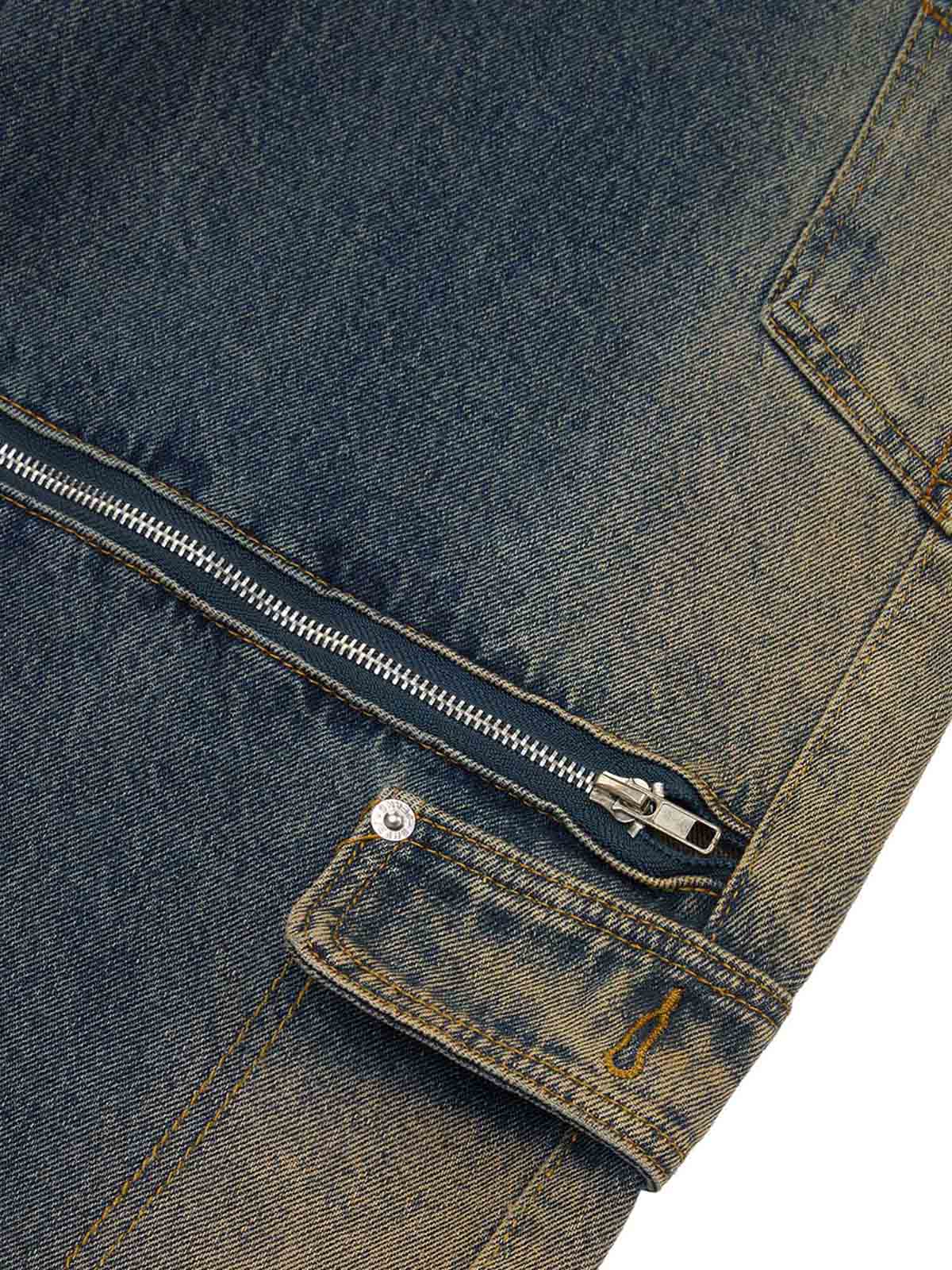 Multi-pocket Zipper Design Washed Hip-Hop Jeans - 2112