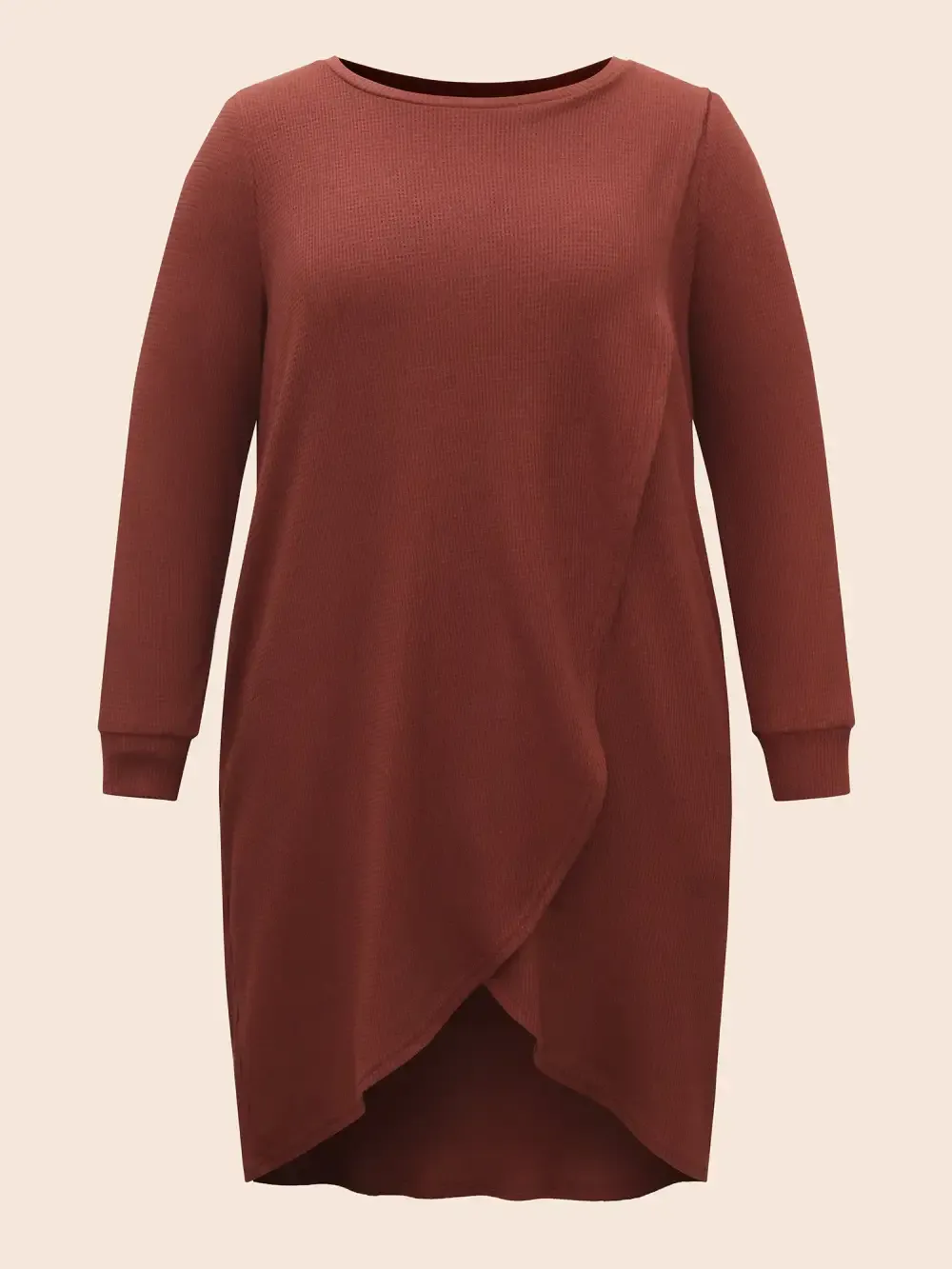 Solid Waffle Knit Overlap Hem T-Shirt