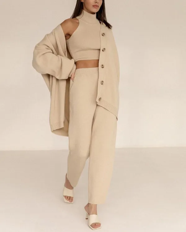 Casual Knitted Three Piece Set