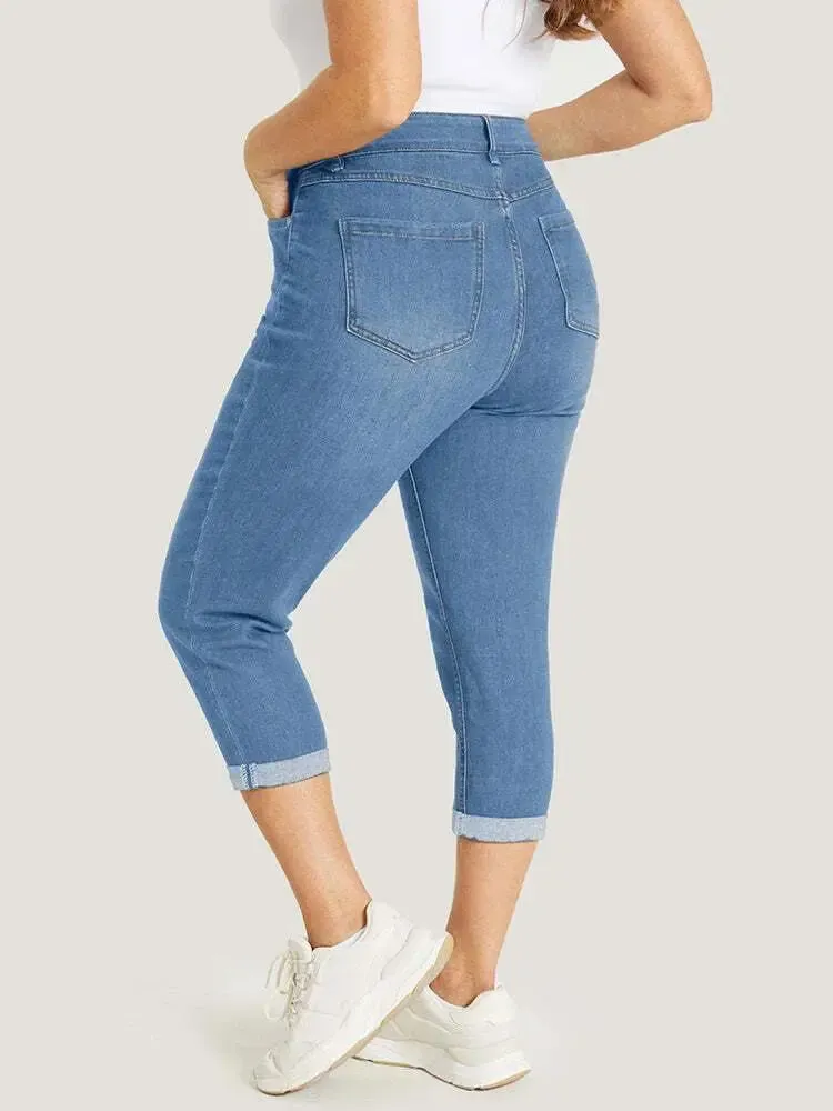 5 Packs-Very Stretchy High Rise Dark Wash Cropped Jeans