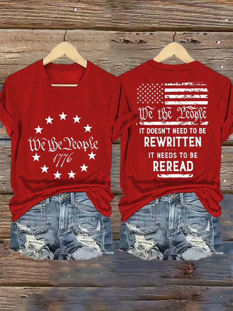 Women's We The People 1776 Print Short Sleeve Round Neck Cotton T-Shirt