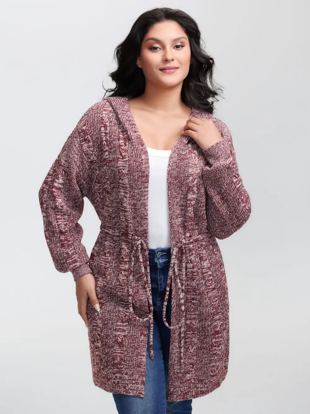 Cable Stitch Heather Hooded Knit Cardigan