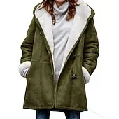 Women's Sherpa Jacket Comfortable Breathable Buttons Elegant Casual Plain Vacation Street Casual Daily Wear Open Front Long Hooded Regular Fit Long Sleeve Outerwear Black Blue Green Spring Fall