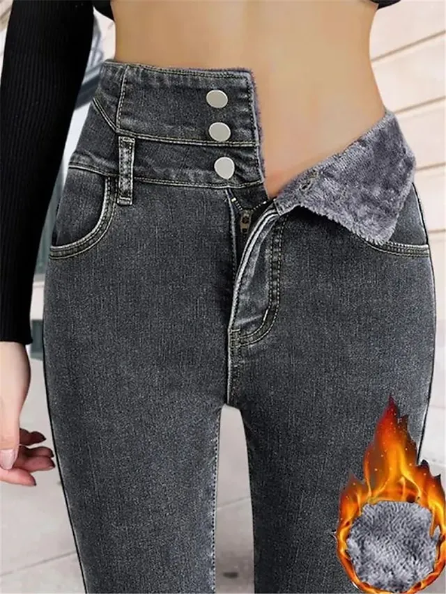 Women‘s Fleece Pants Trousers Jeggings Full Length Fashion Streetwear Street Daily Black Blue S M Fall Winter