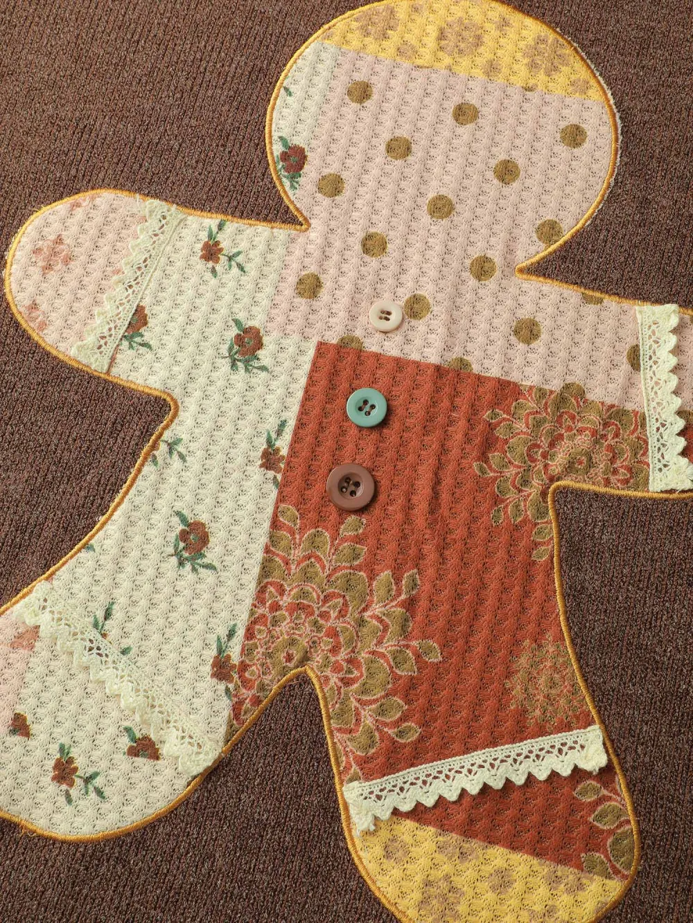 Gingerbread Applique Embroidery Textured T-Shirt