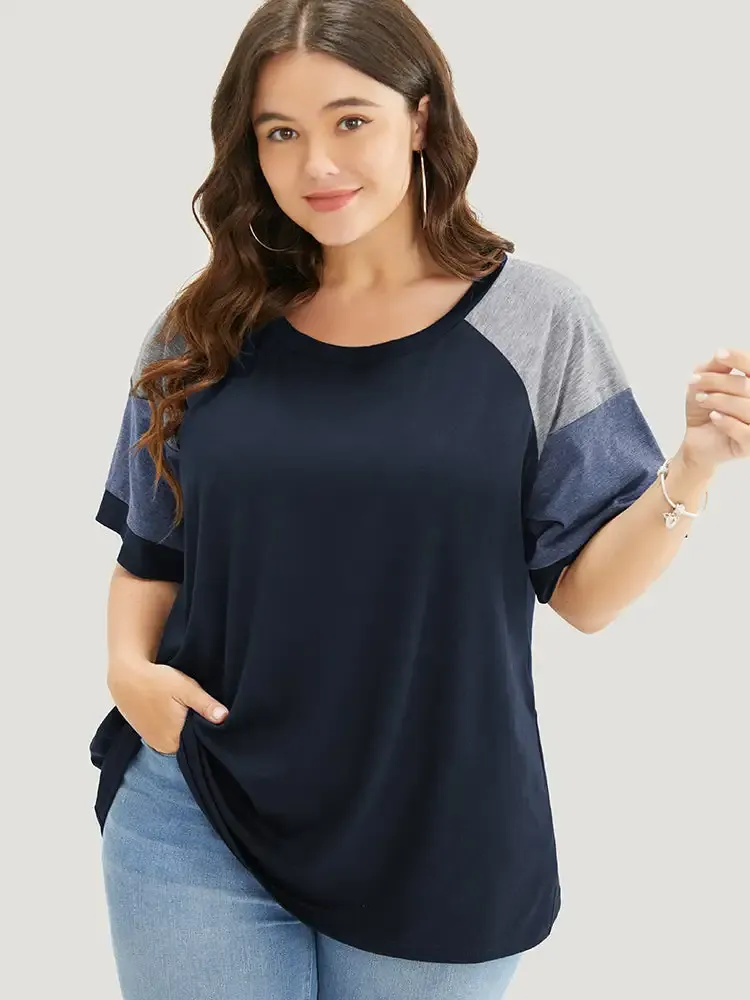 Colorblock Contrast Crew Neck Raglan Sleeve T-shirt