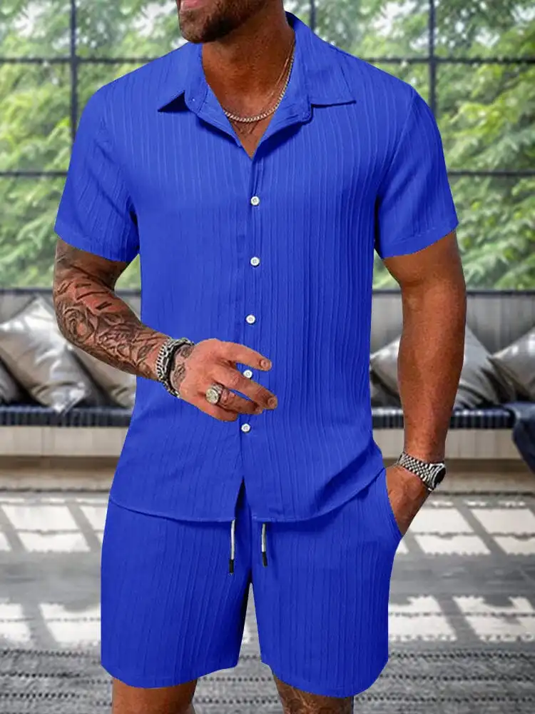 Comfortable and Breathable Leisure Textured Shirt Set