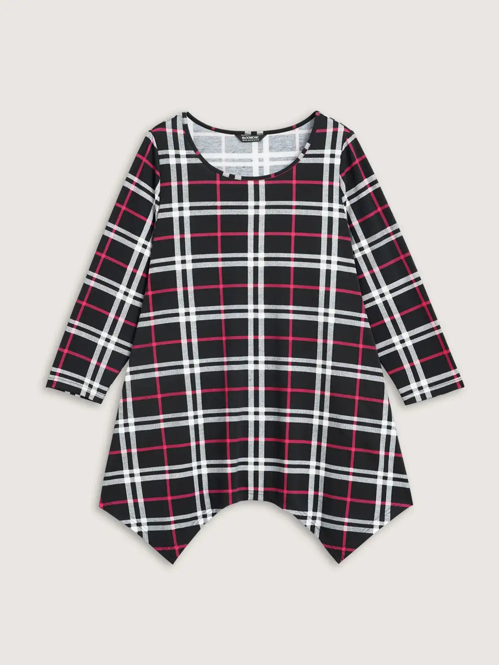 Plaid Asymmetrical Hem Pocket T-shirt