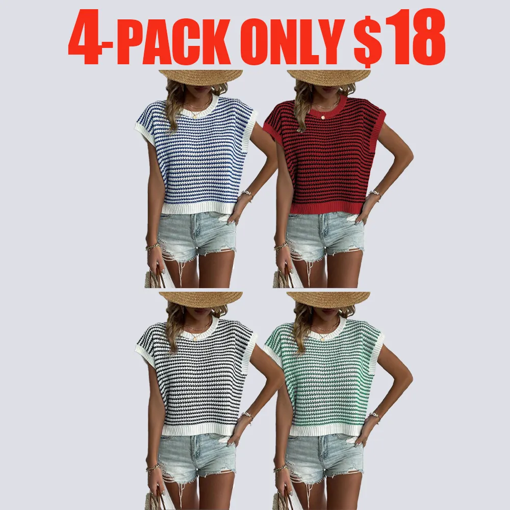 Women's Striped Print Round Neck Knit Top, Vacation Clothes