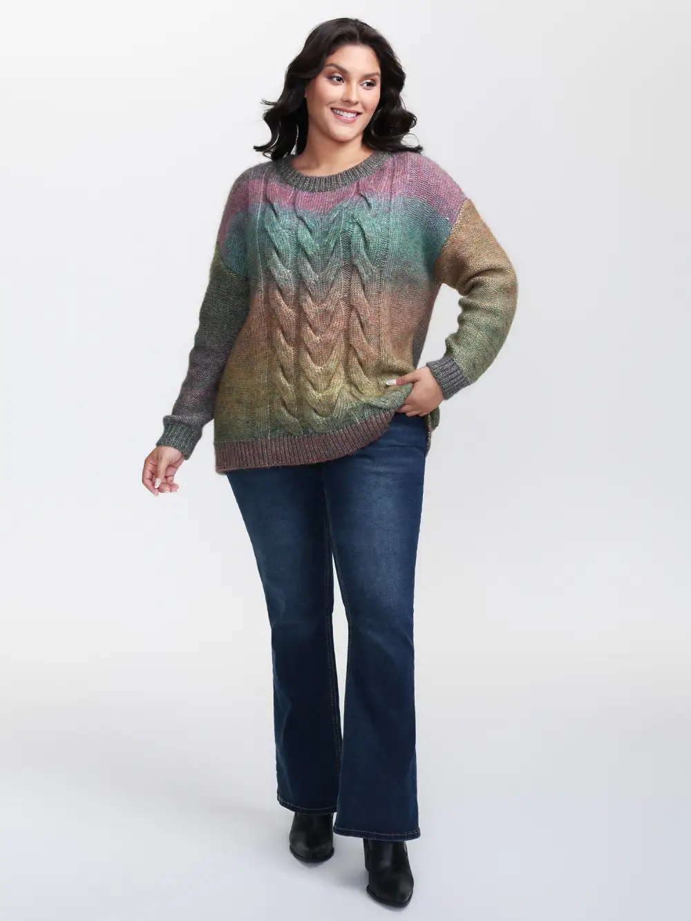 Heather Color Gradient Drop Shoulder Pullover