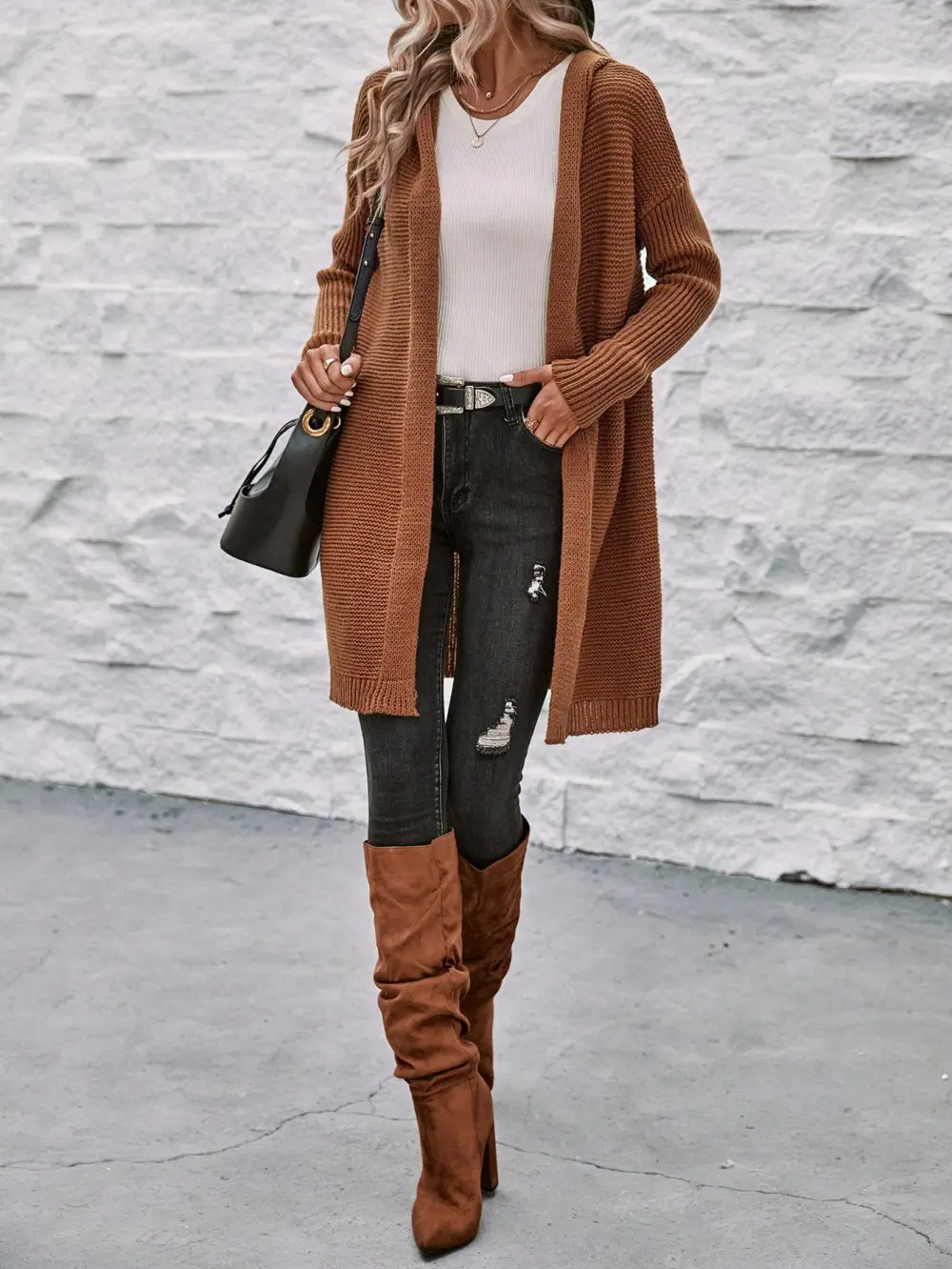 Chevron Pattern Bishop Sleeve Duster Cardigan