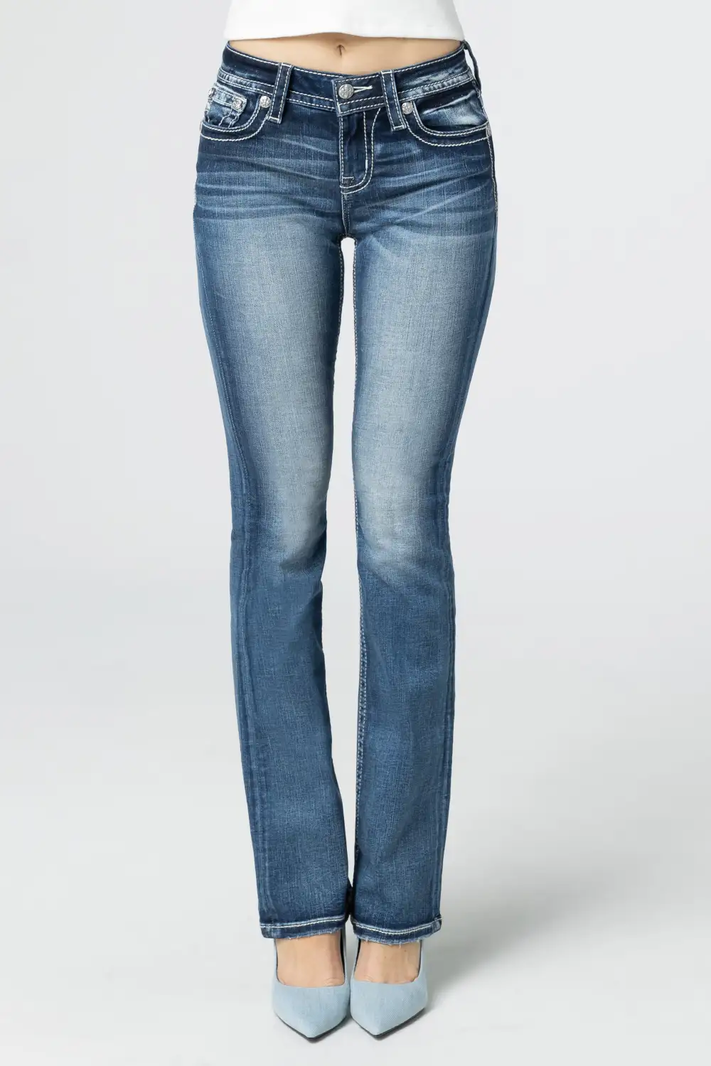 Turquoise & Champagne Fleur De Lis Bootcut Jeans