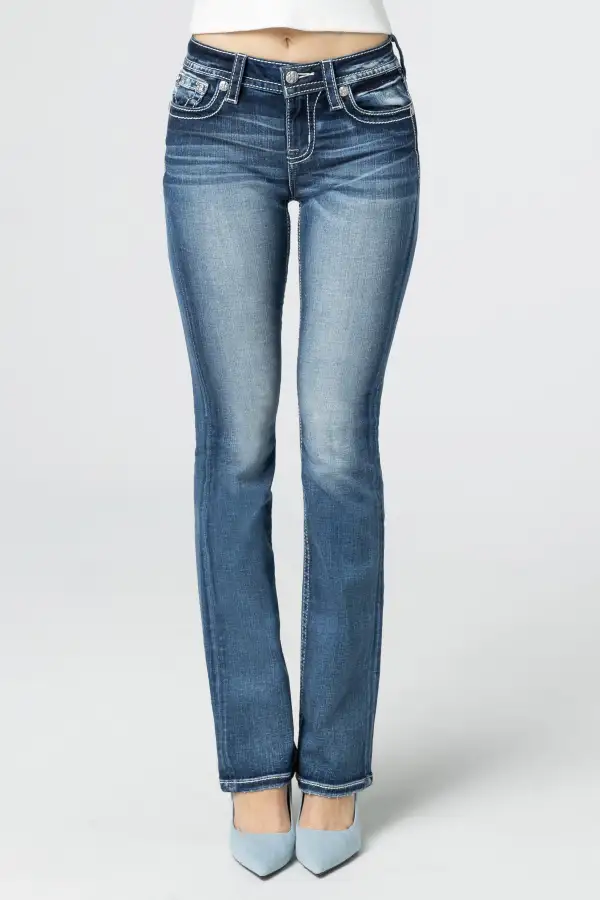 Turquoise & Champagne Fleur De Lis Bootcut Jeans