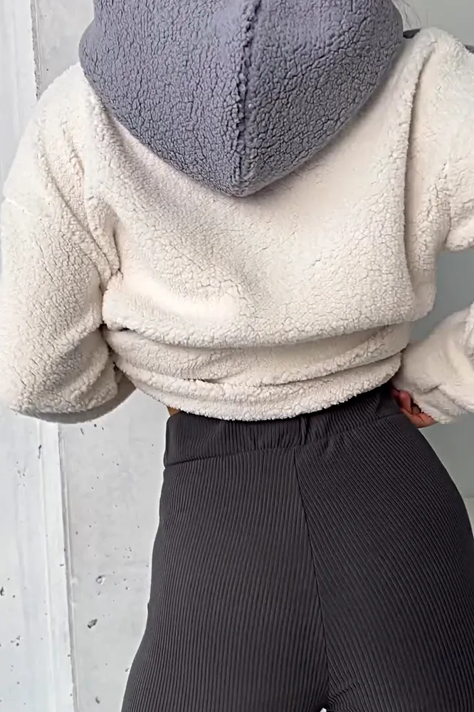 Women's contrast fleece hoodie and pants two-piece set
